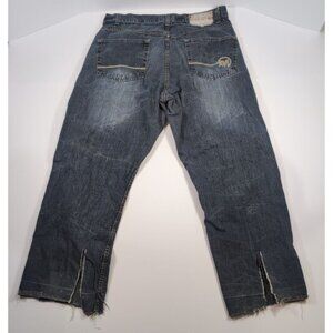 Mecca USA Mens 40x30 Dark Blue Straight Leg Denim Jeans Baggy Cut Off Slit Leg